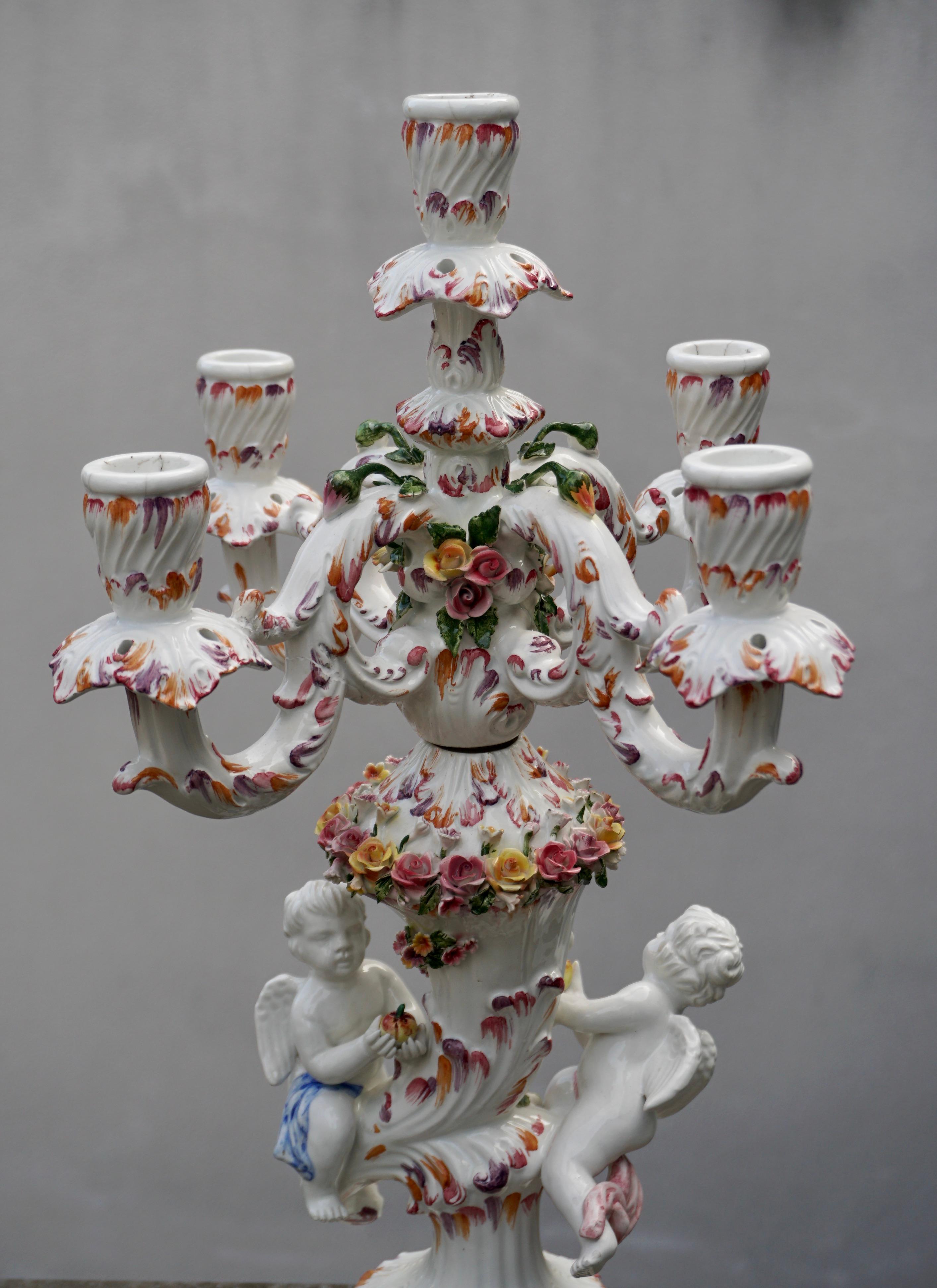 Porcelain Figural Cherub Floral Candelabra  For Sale 10