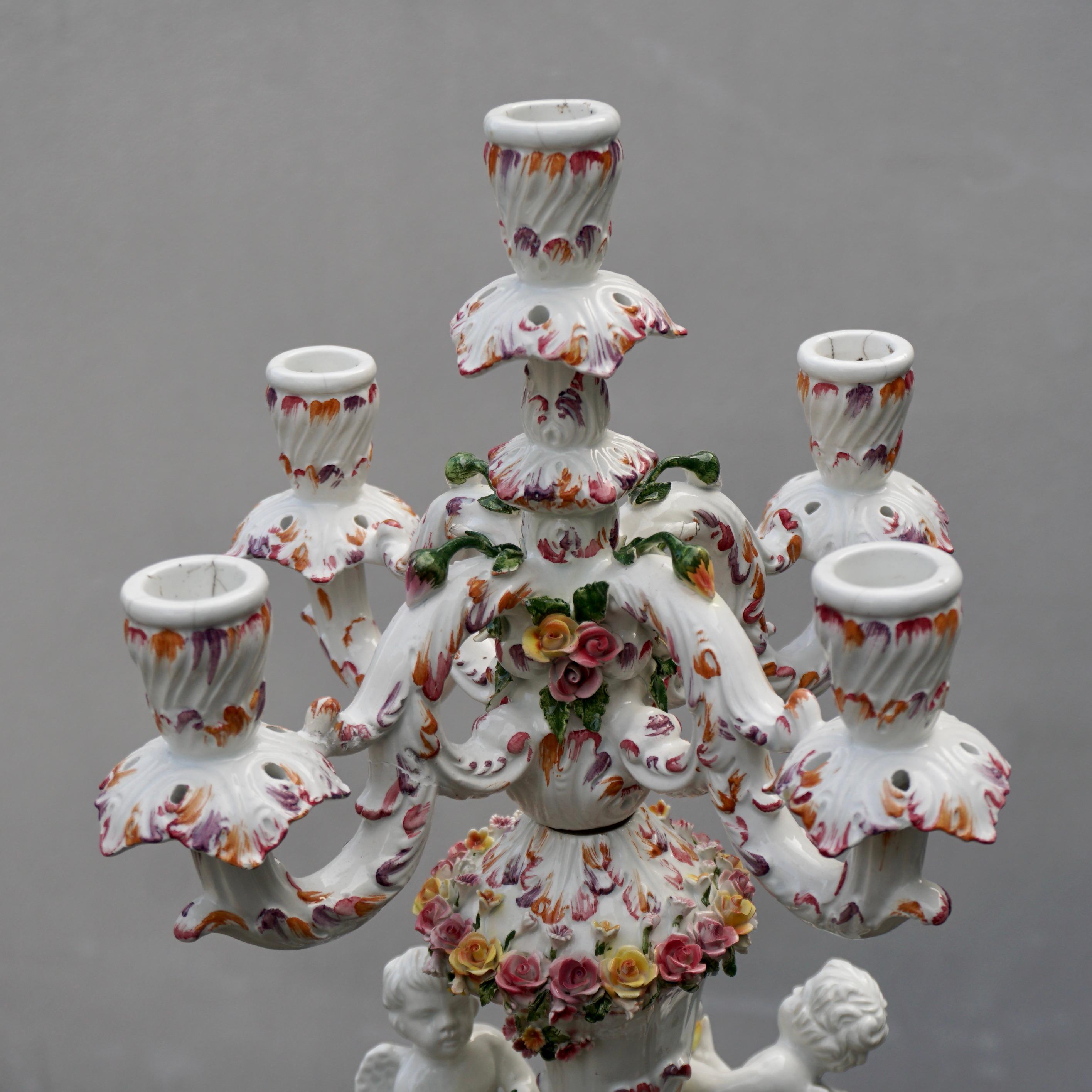 Porcelain Figural Cherub Floral Candelabra  For Sale 11