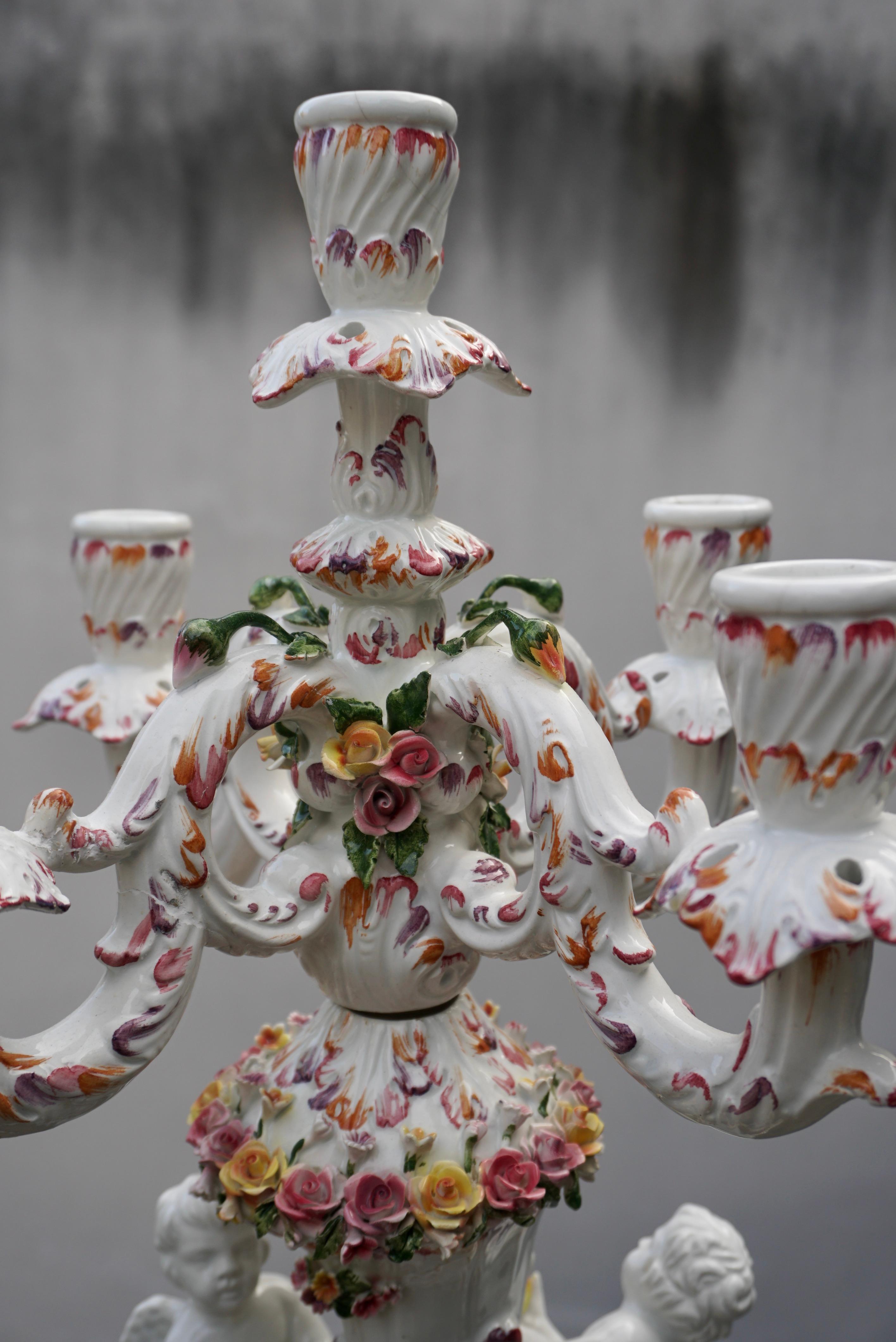 Porcelain Figural Cherub Floral Candelabra  For Sale 12