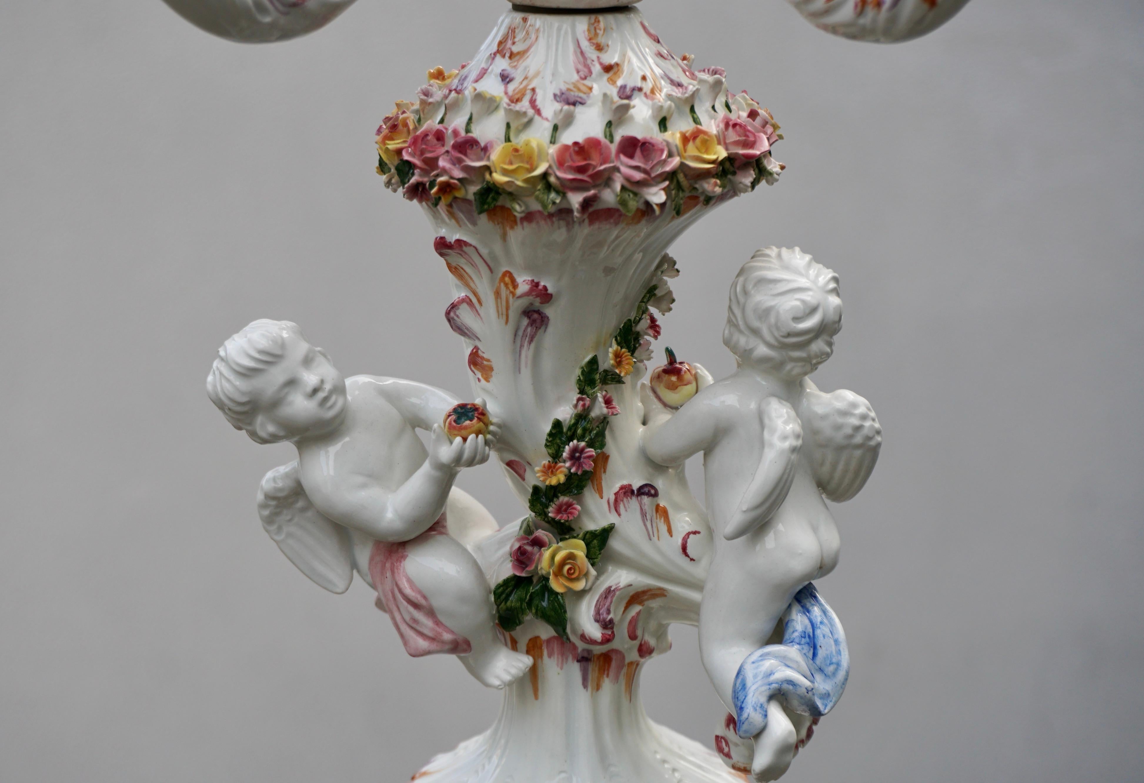Porcelain Figural Cherub Floral Candelabra  For Sale 1