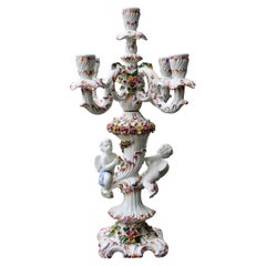 Vintage Porcelain Figural Cherub Floral Candelabra 