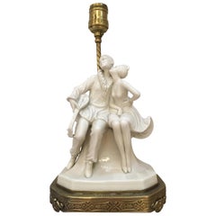 Porcelain Figural Harlequin Lamp with Brass Base, circa 1920