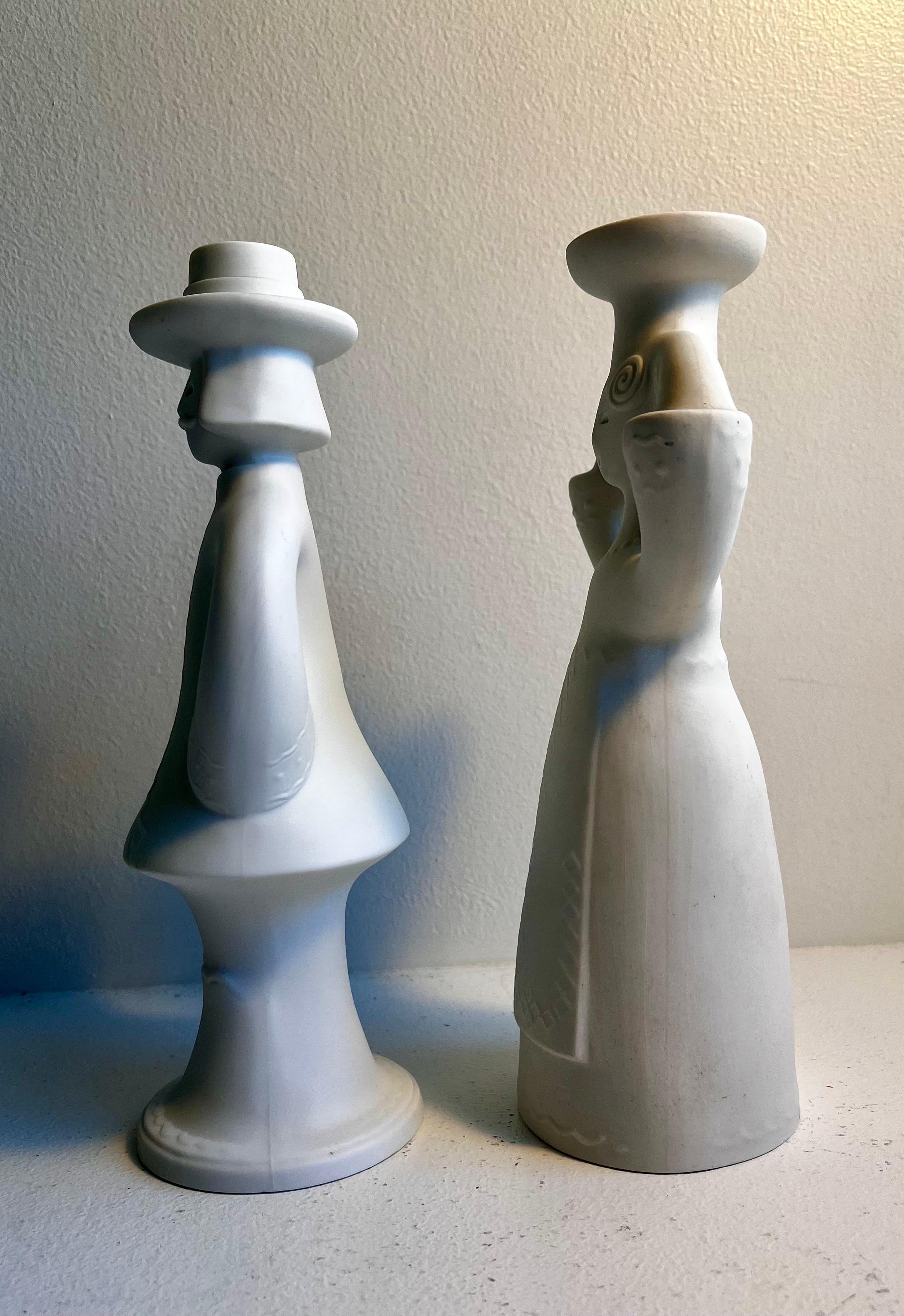 Porcelain Figurative Candle Holders in the style of Bjorn Wiinblad by AK Kaiser In Good Condition For Sale In Philadelphia, PA