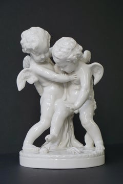 Porcelain Figurative Sculpture Representing Two Little Angels, Putti