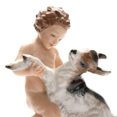 Porcelain Figure "Boy With A Baby Goat", Germany By Rosenthal, 1944