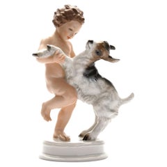 Porcelain Figure "Boy With A Baby Goat", Germany By Rosenthal, 1944