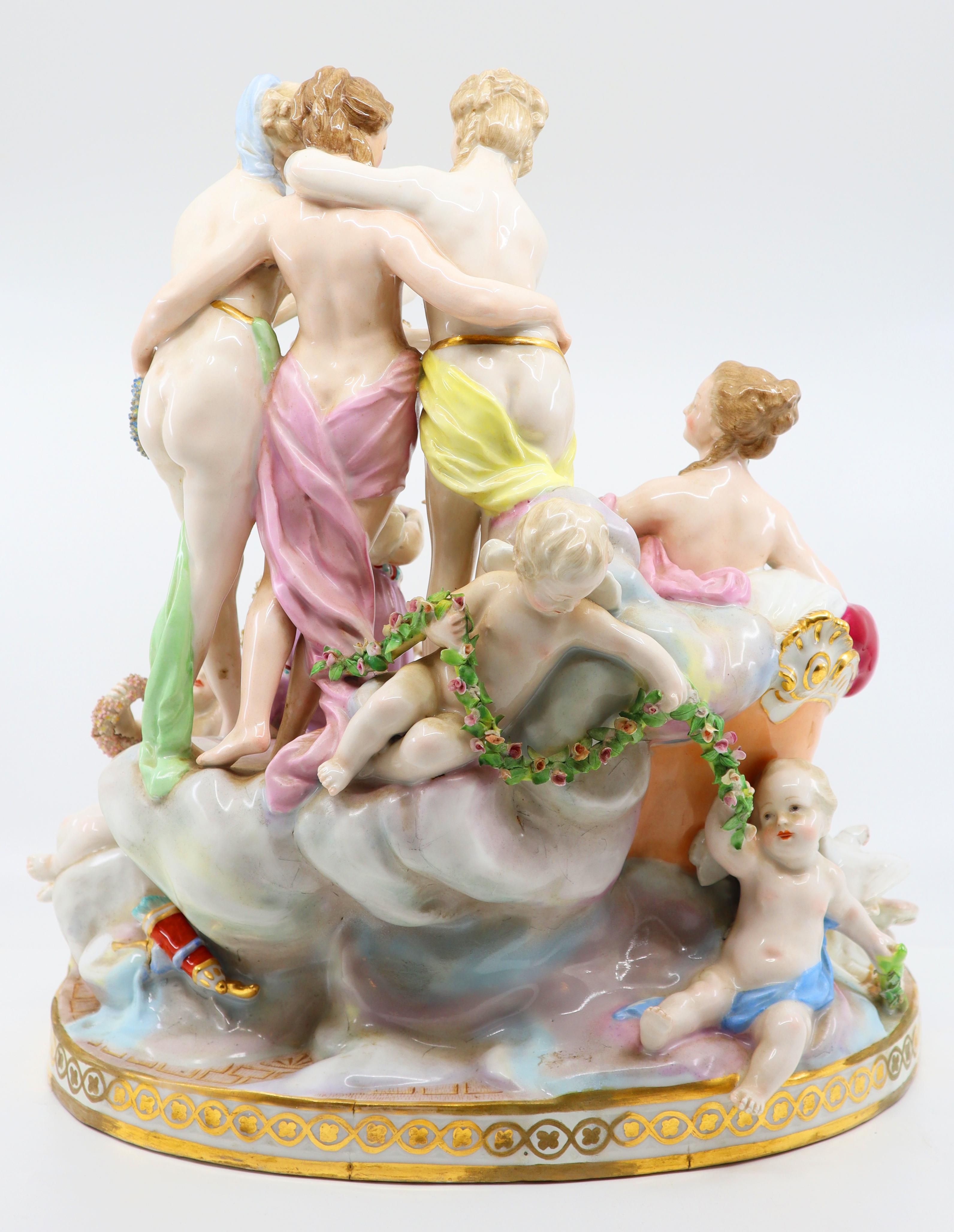 Porcelain figure group of Venus coronation and muses Samson after the style of Sevres,
hand painted pastel colors, beautifully detailed artwork
19th century, French
Marked Sevres

Dimensions 50 x 30 x 30 cm (approximate)

Fast delivery door to door