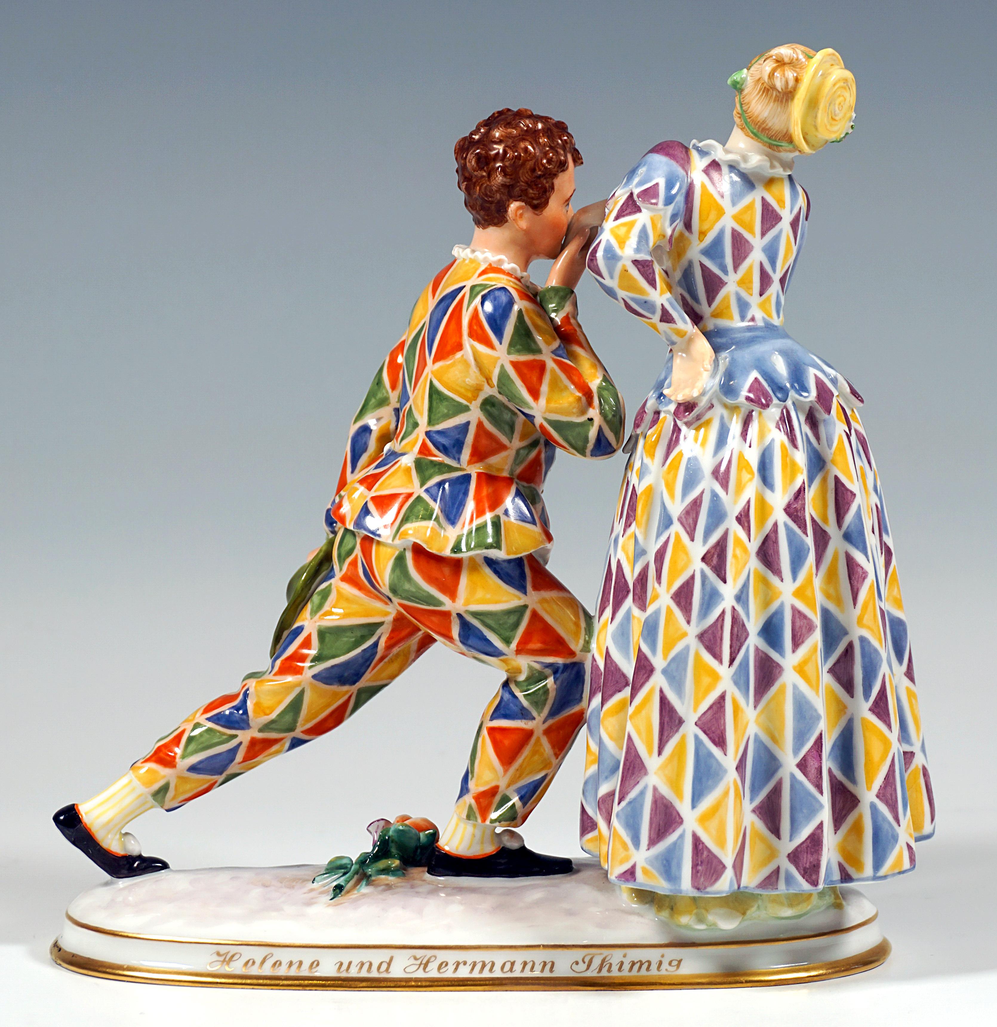 Art déco Groupe de figurines « Smeraldina & Truffaldino », Augarten Vienne, vers 1930 en vente