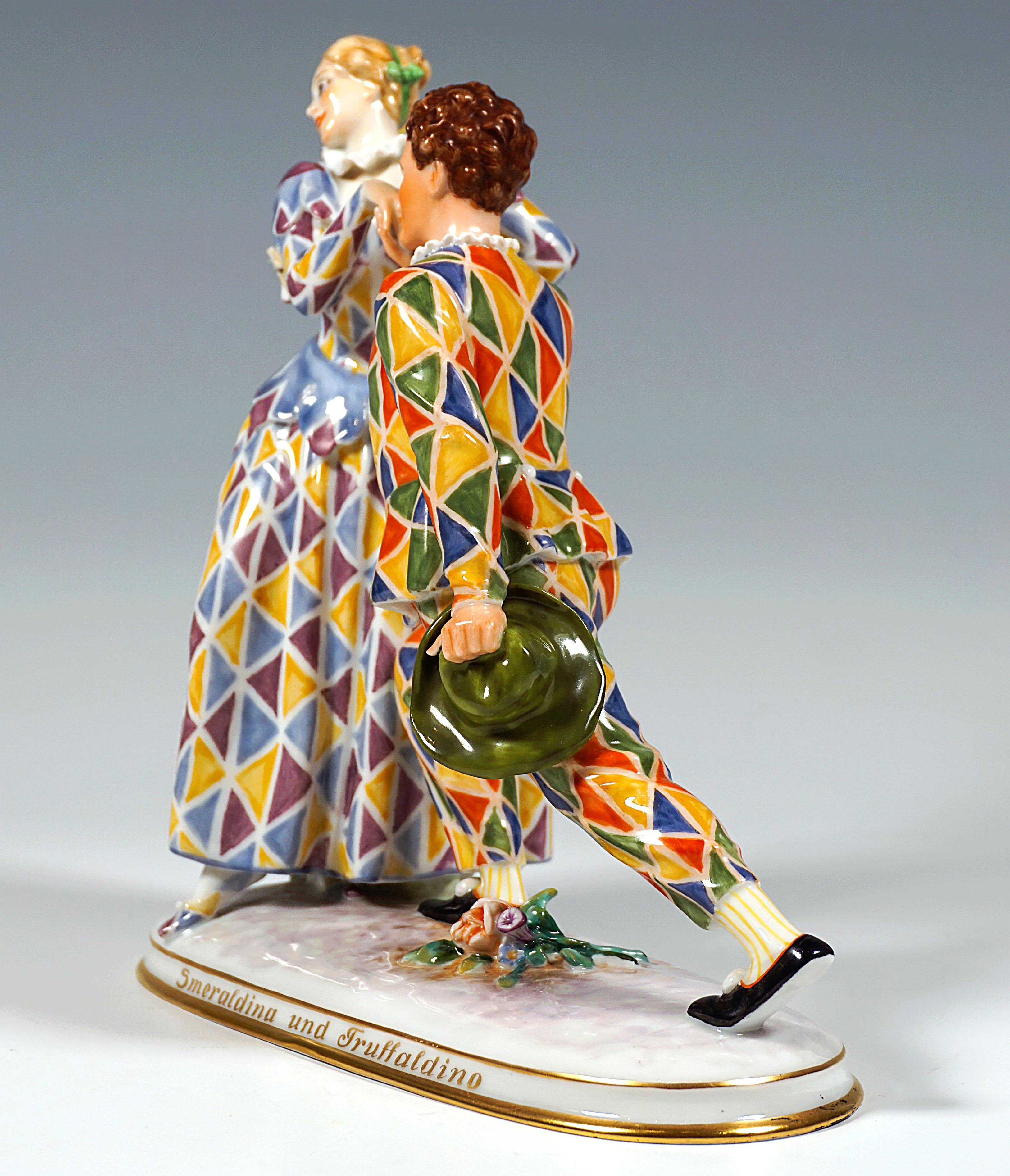 Autrichien Groupe de figurines « Smeraldina & Truffaldino », Augarten Vienne, vers 1930 en vente