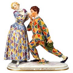 Porcelain Figure Group 'Smeraldina & Truffaldino', Augarten Vienna, Ca. 1930