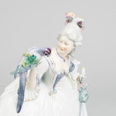 Porcelain Figure "Lady With A Parrot", Germany By Karl Ens, 1940s