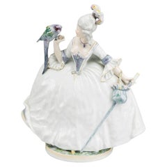 Porzellanfigur „Dame mit Papagei“, Deutschland, von Karl Ens, 1940er Jahre