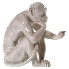 Porcelain Figure "Monkey Looks At The Turtle", Denmark By Bing & Grøndahl