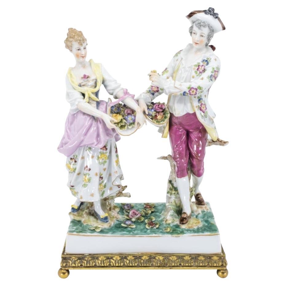 Porcelain Figure of a Couple, Hand Painted, Hochst, German, 19th Century