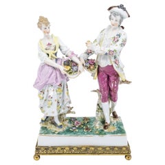 Porcelain Figure of a Couple, Hand Painted, Hochst, German, 19th Century