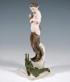 Porzellanfigur eines Fauns mit Krokodil Rosenthal Selb Deutschland um 1924