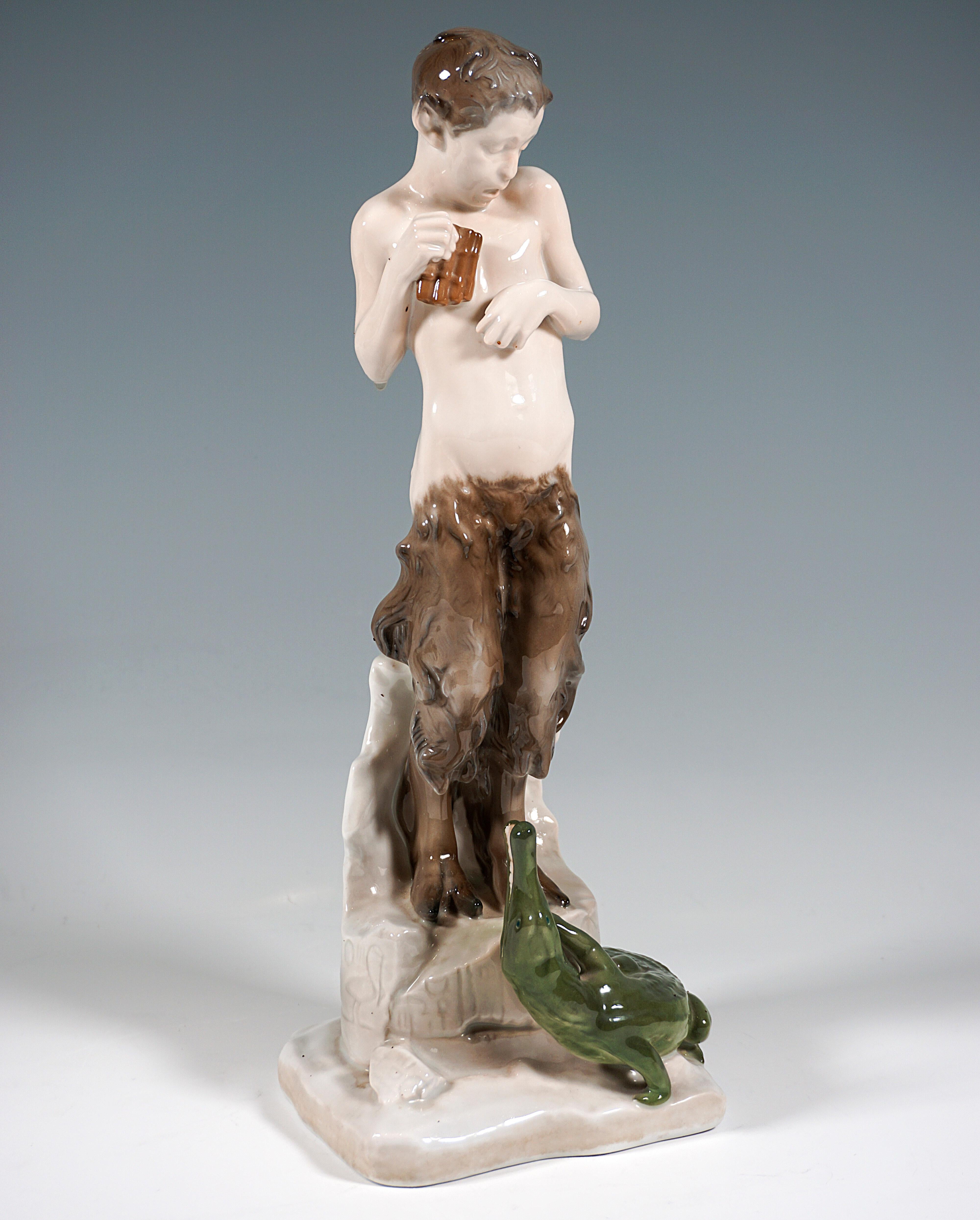 Hand-Painted Porcelain Figure Of A Faun With Crocodile Rosenthal Selb Germany Circa 1924 For Sale