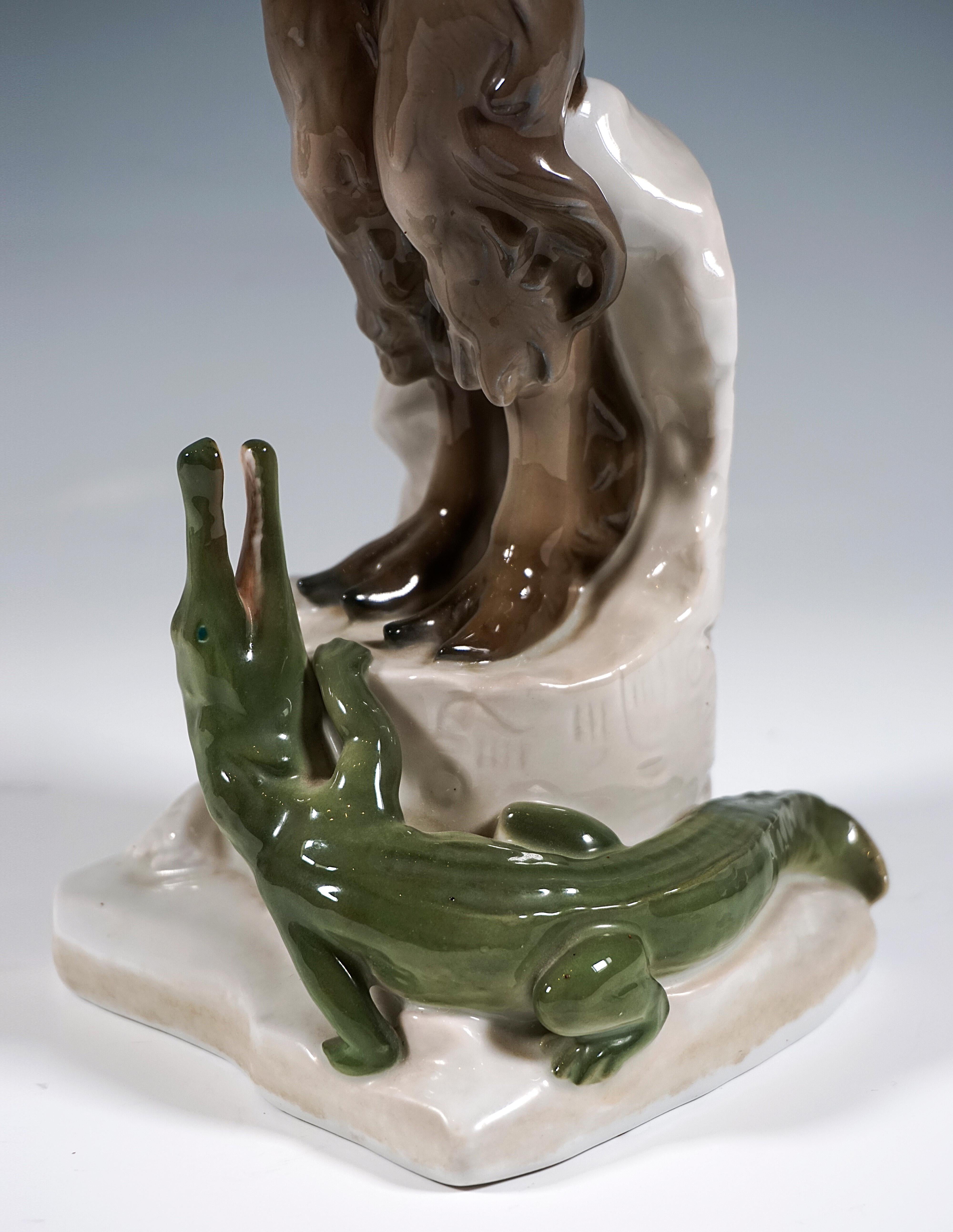 Porcelain Figure Of A Faun With Crocodile Rosenthal Selb Germany Circa 1924 In Good Condition For Sale In Vienna, AT