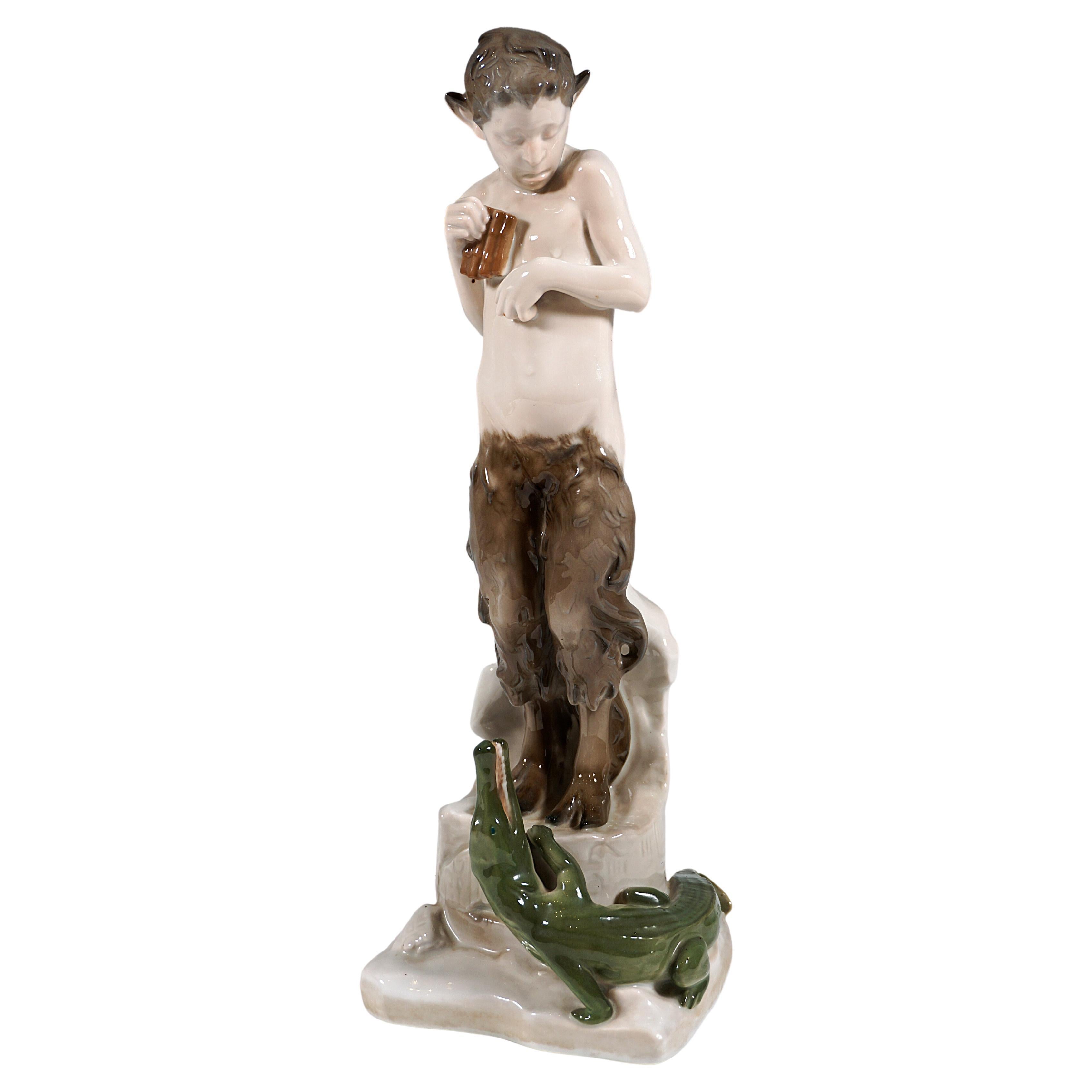 Porcelain Figure Of A Faun With Crocodile Rosenthal Selb Germany Circa 1924 For Sale