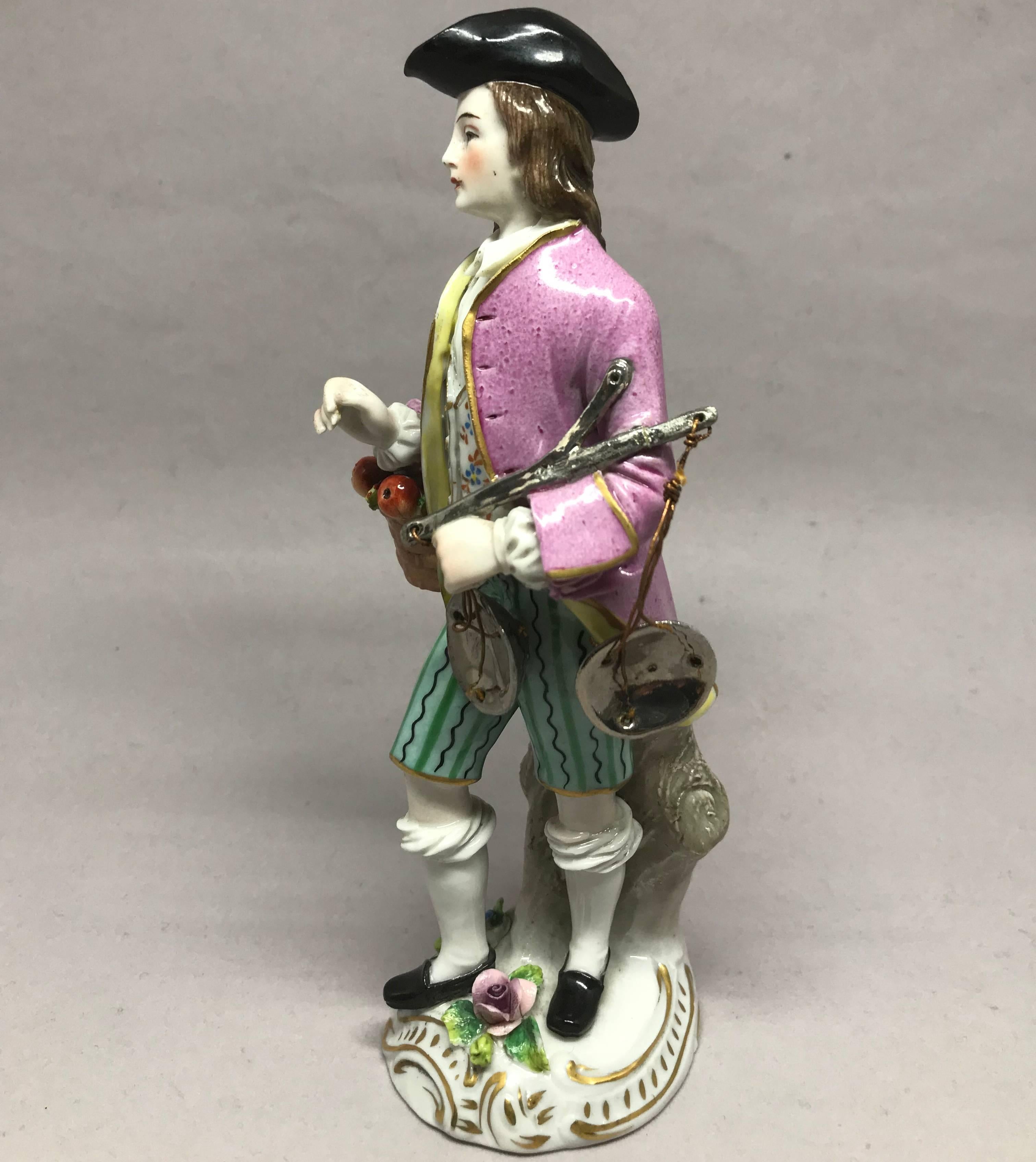 19th Century Porcelain Figure of Apple Seller For Sale