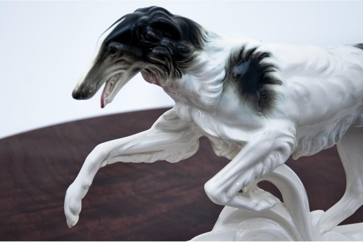 20th Century Porcelain Figure of the Dog Russian Greyhound, Hertwig, Germany, 20-30s