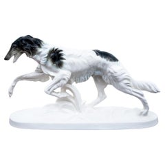 Porcelain Figure of the Dog Russian Greyhound, Hertwig, Germany, 20-30s