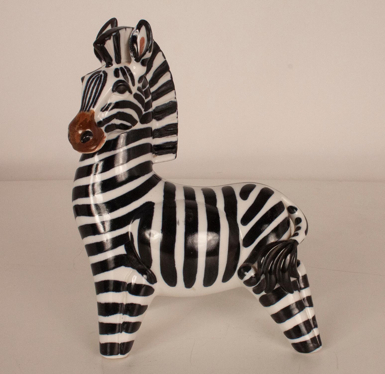 Mid-Century Modern Porcelain Figure of Zebra from Sargadelos, Spain 1970s