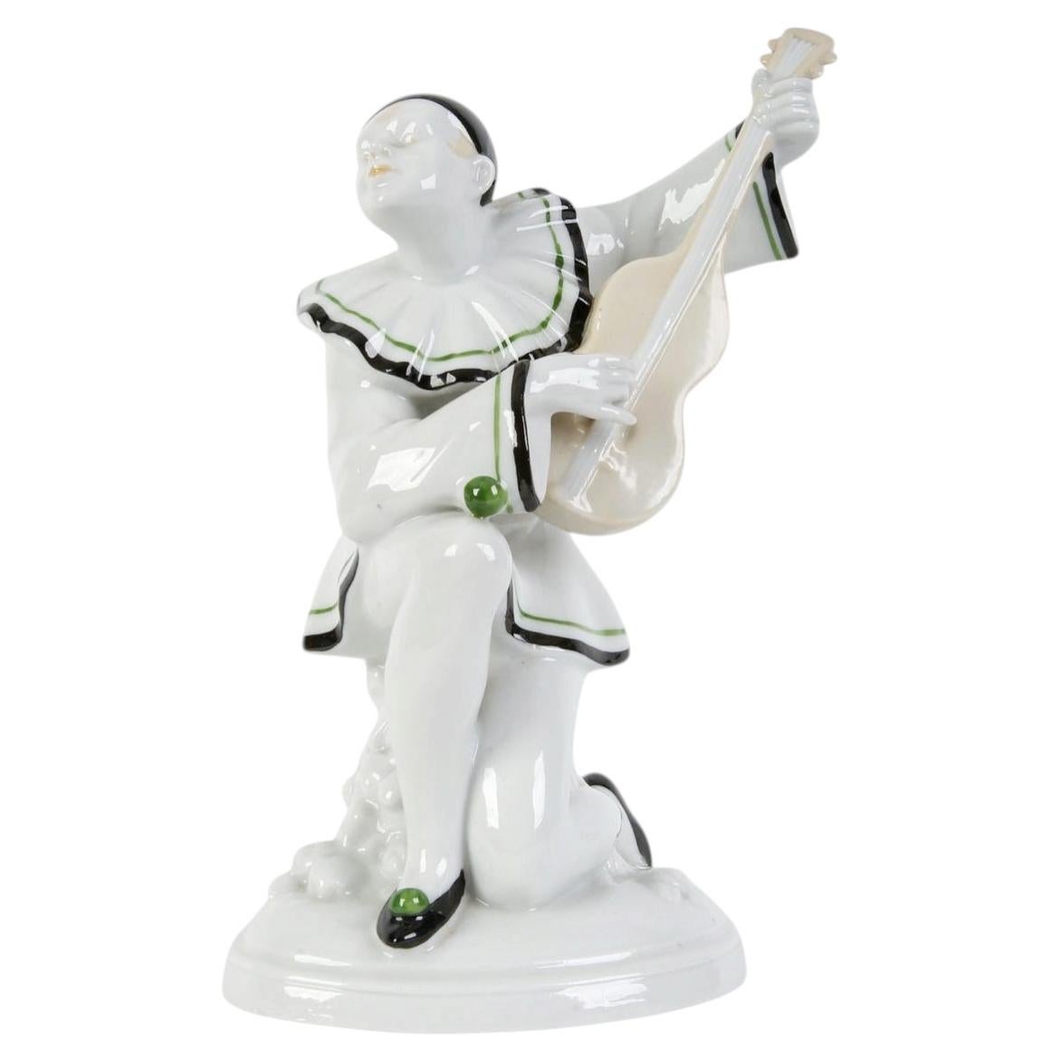 Porcelain Figure "Pierrot with Guitar", Germany by Fasold & Stauch, 1930s