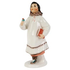 Porcelain Figure Sculpture "Yakut Girl with a Flower and a Book" Russia, 1960s