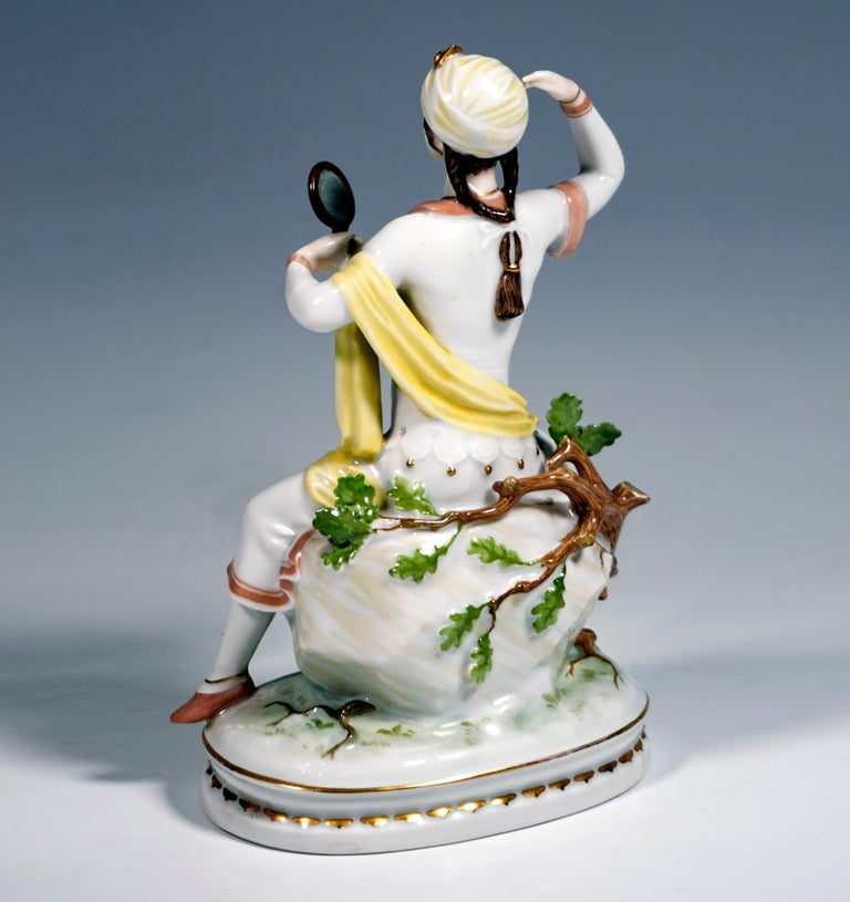 German Porcelain Figure, Seated Oriental Woman with Mirror, R. Förster, Rosenthal, 1923 For Sale