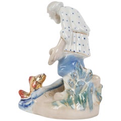 Porcelain figure "The Old Man and the Goldfish", Gzhel, Russia (USSR), 1960s