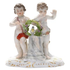 Porcelain Figure "Two Children with a Column & a Bird", End of 19th-Beg. 20th C.