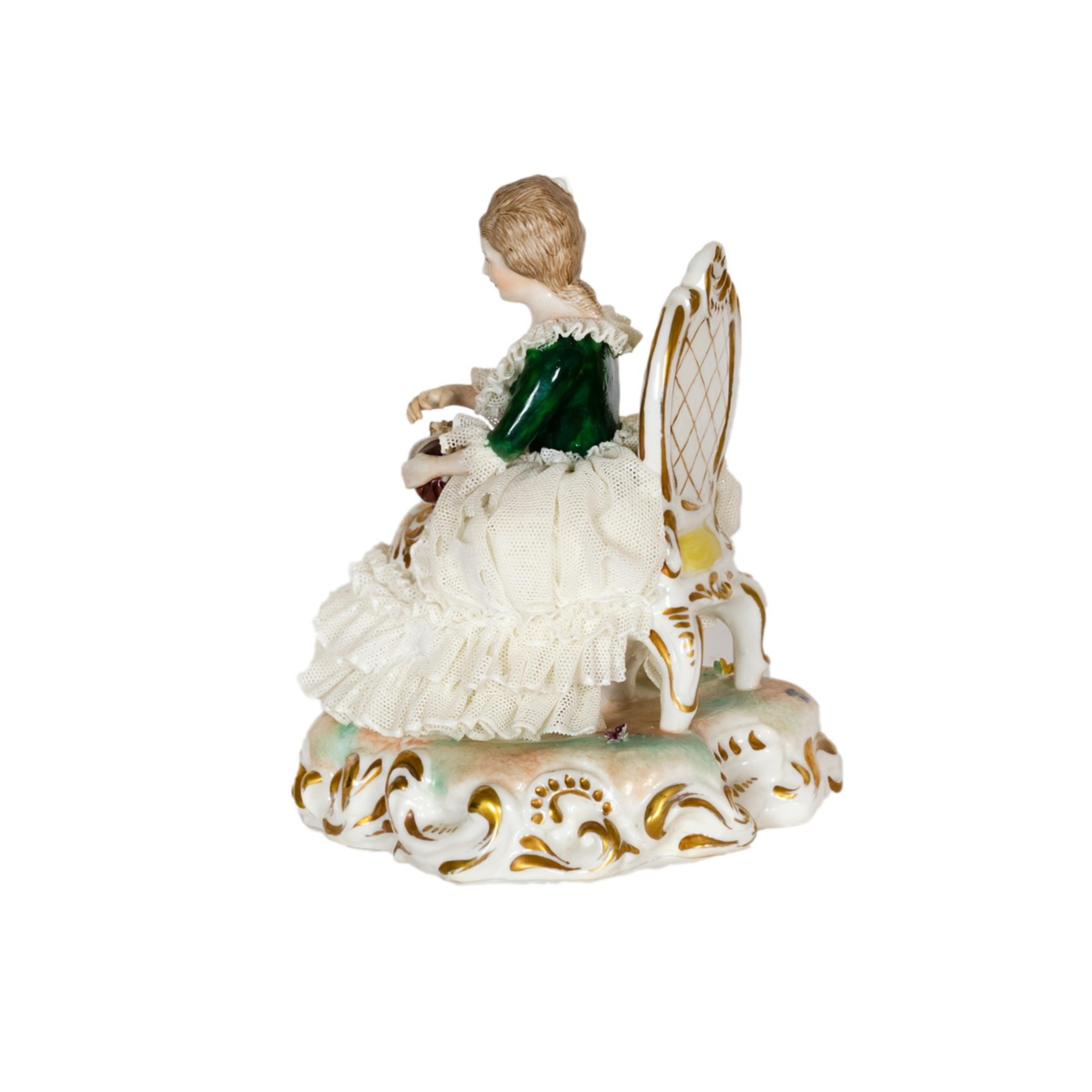 Italian Porcelain Figure Woman In Armchair By Capodimonte, 1834 For Sale