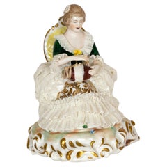 Antique Porcelain Figure Woman In Armchair By Capodimonte, 1834