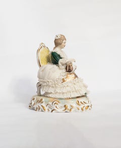 Porcelain Figure Woman In Armchair By Capodimonte, 19th Century