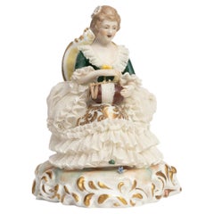 Porcelain Figure Woman In Armchair By Capodimonte, 19th Century