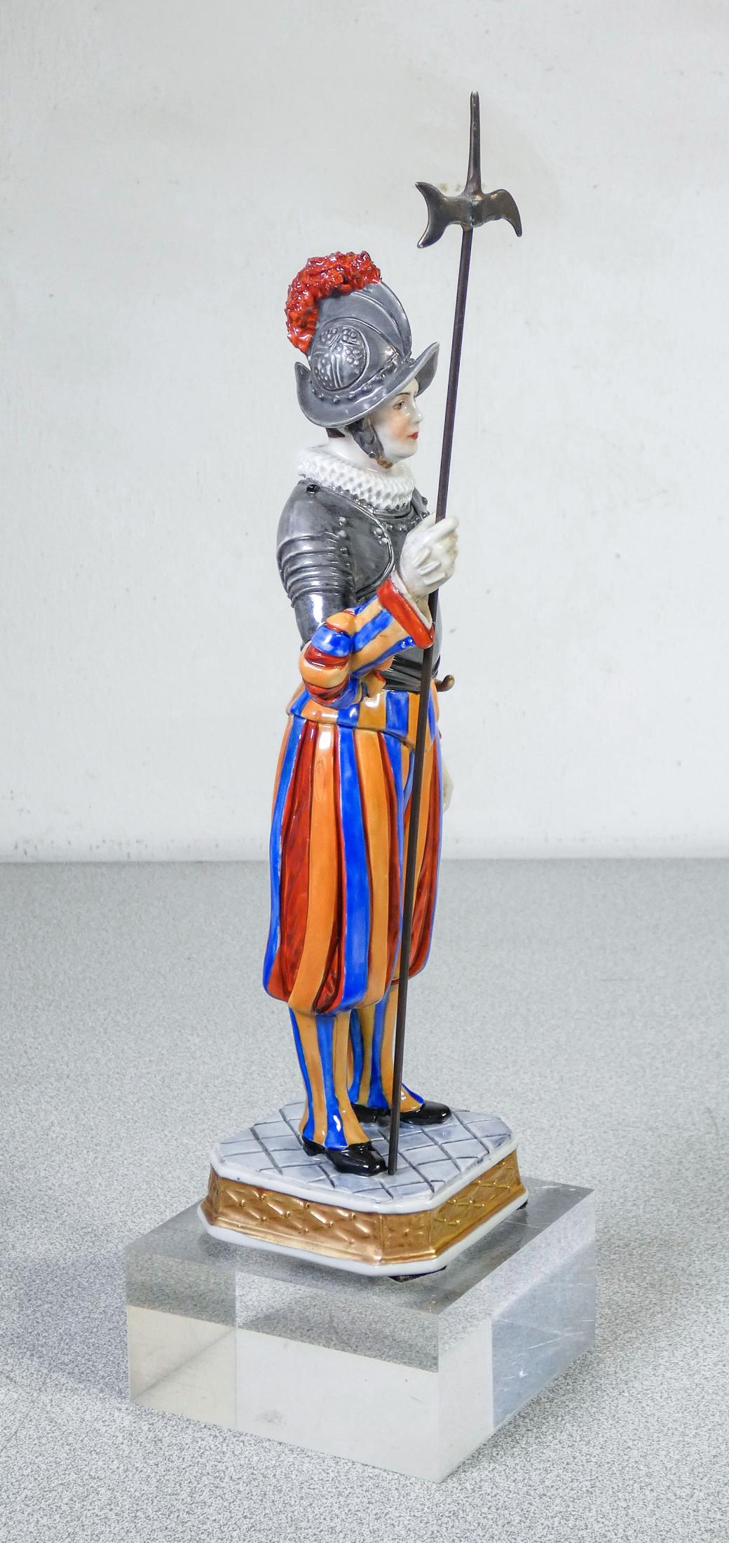 20th Century Porcelain Figurine Aelteste Volkstedt, Pontifical Swiss Guard, Early 20th C