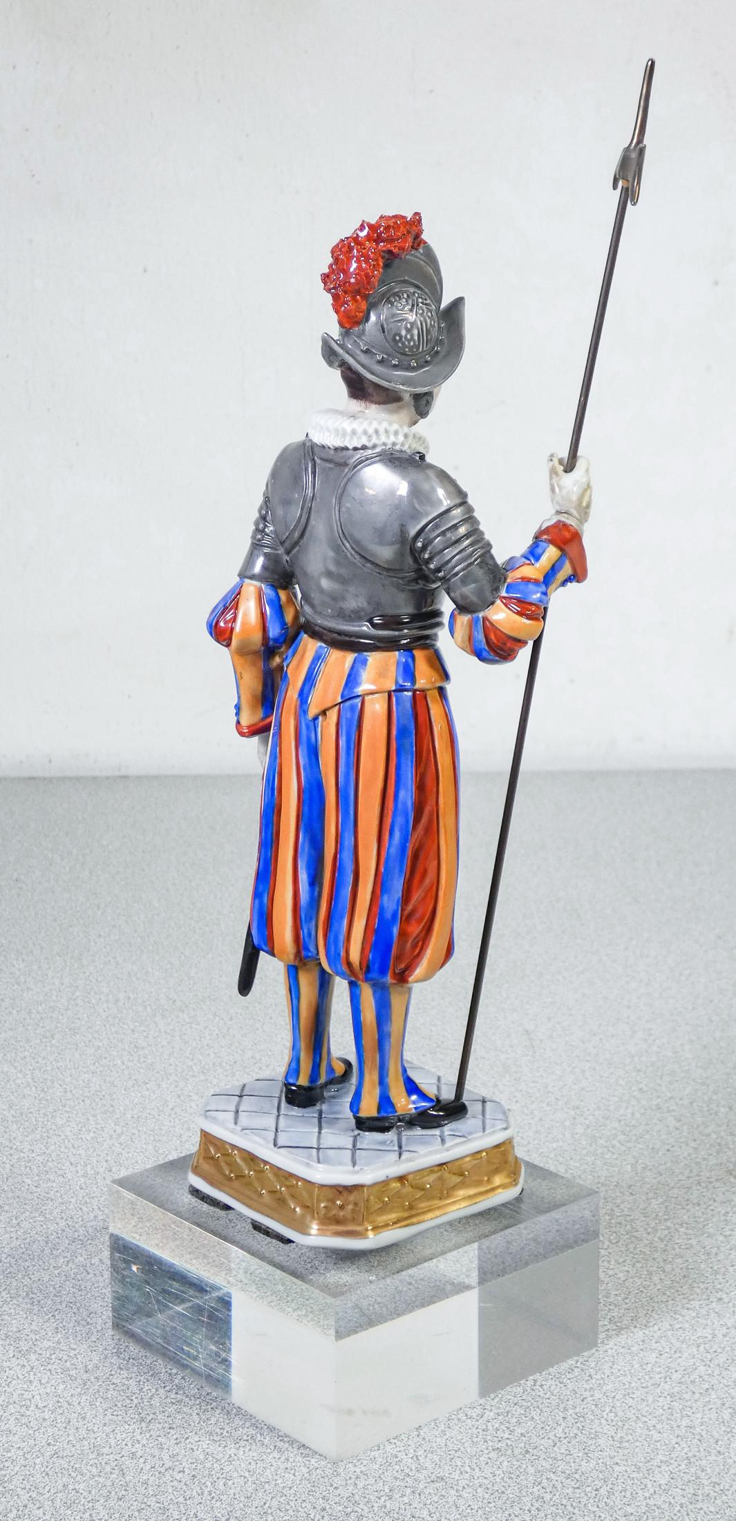 Porcelain Figurine Aelteste Volkstedt, Pontifical Swiss Guard, Early 20th C 3