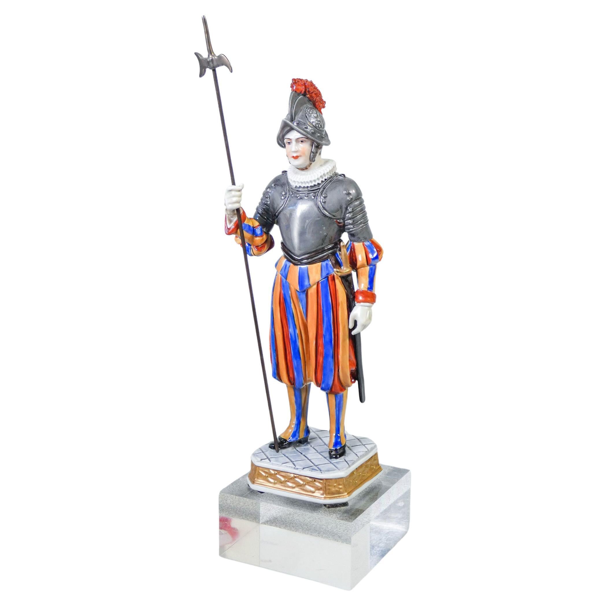 Porcelain Figurine Aelteste Volkstedt, Pontifical Swiss Guard, Early 20th C