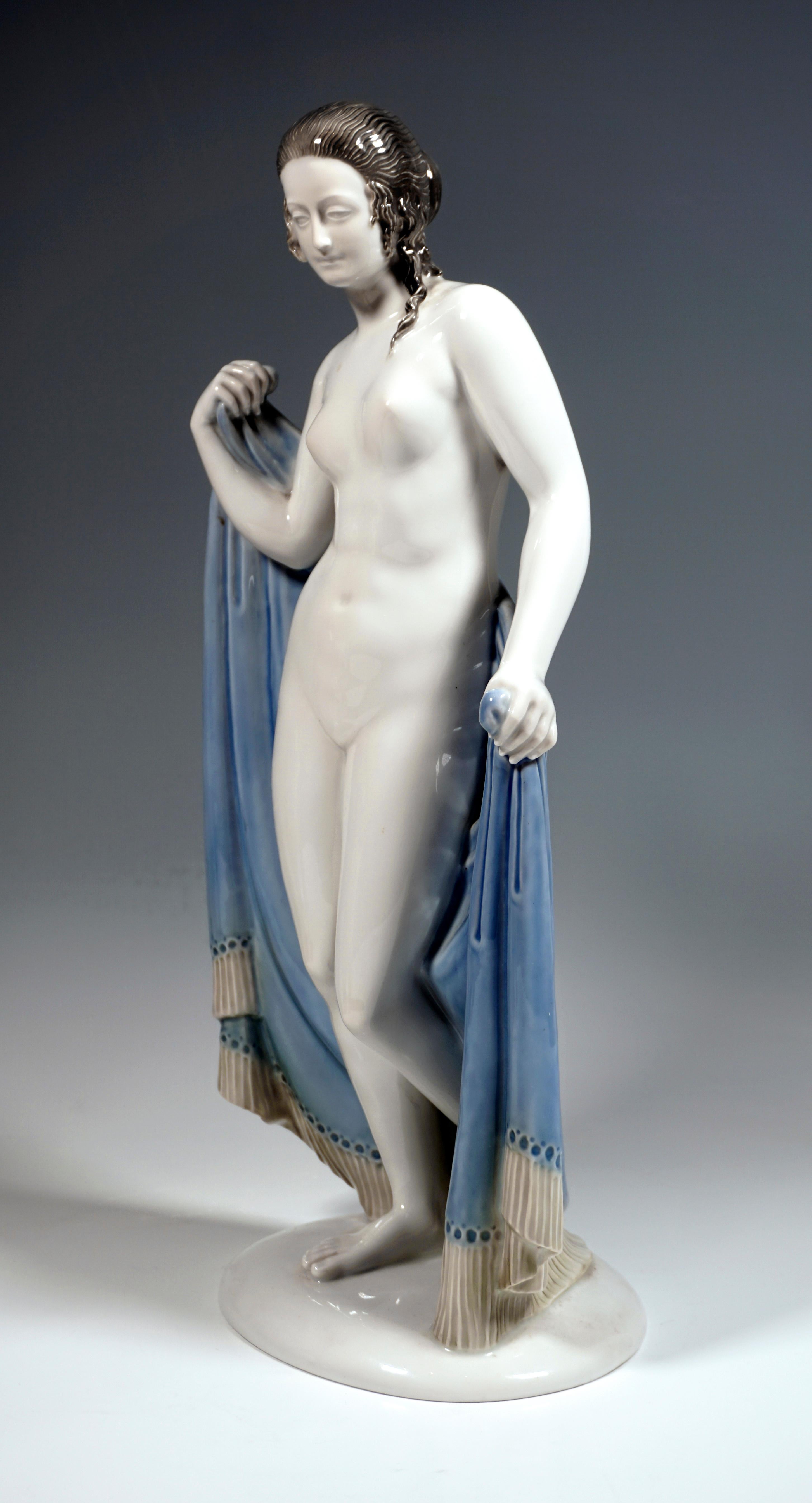 Hand-Crafted Porcelain Figurine 'After Bathing', by W.v. Heider, Rosenthal Selb Germany, 1927