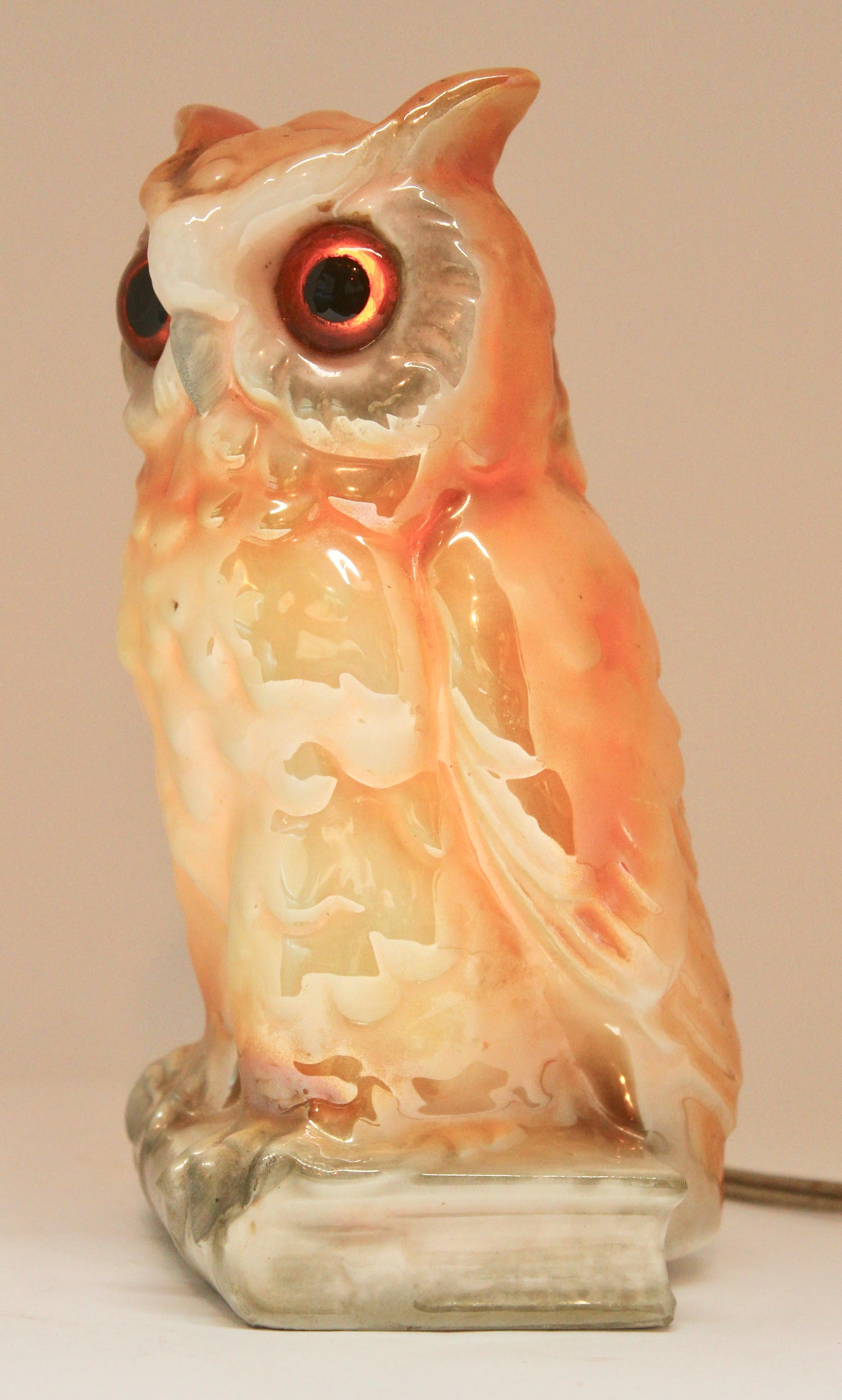 Art Nouveau Porcelain Figurine, Air Purifier or Table Lamp, Owl from Germany, 1930s For Sale