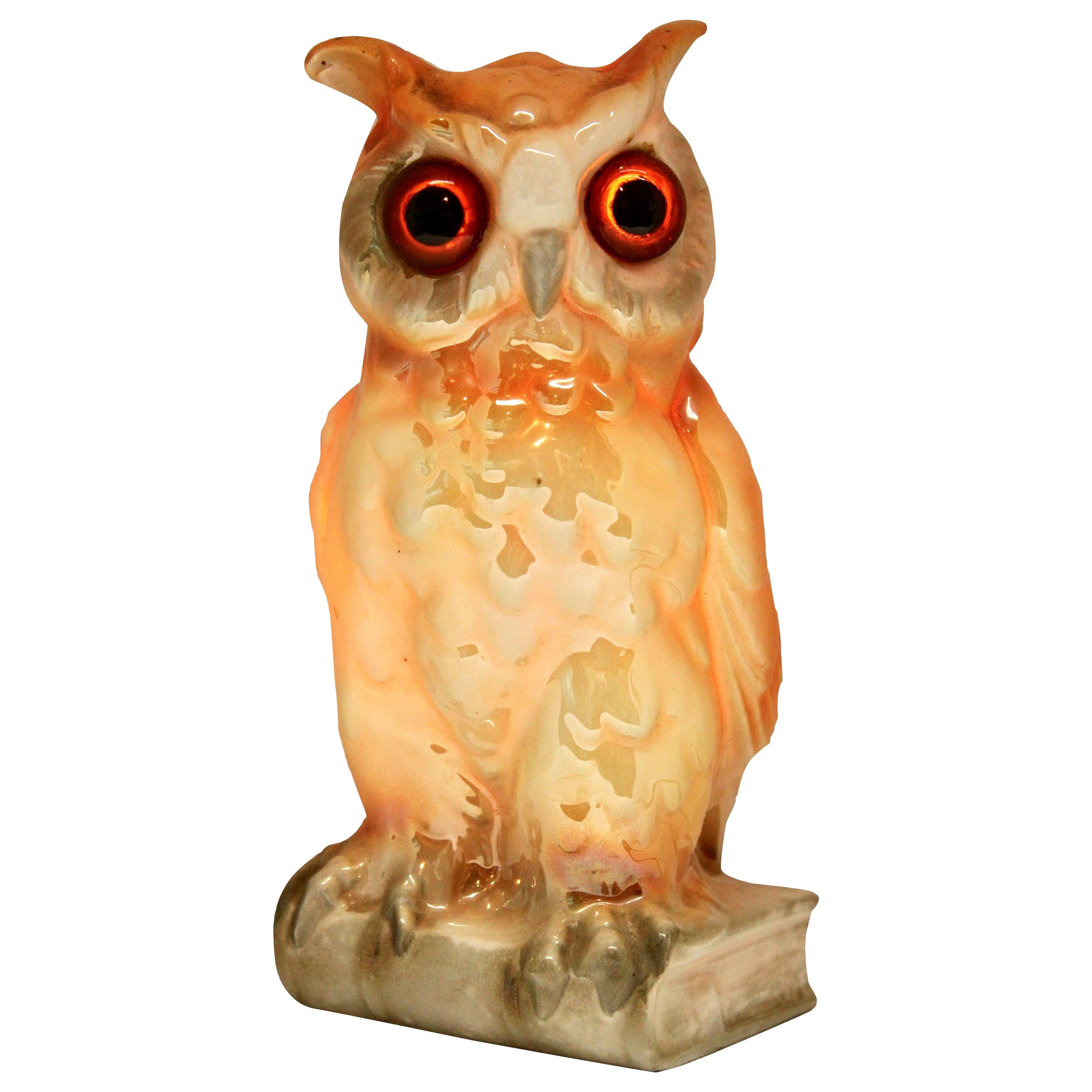 Porcelain Figurine, Air Purifier or Table Lamp, Owl from Germany, 1930s For Sale