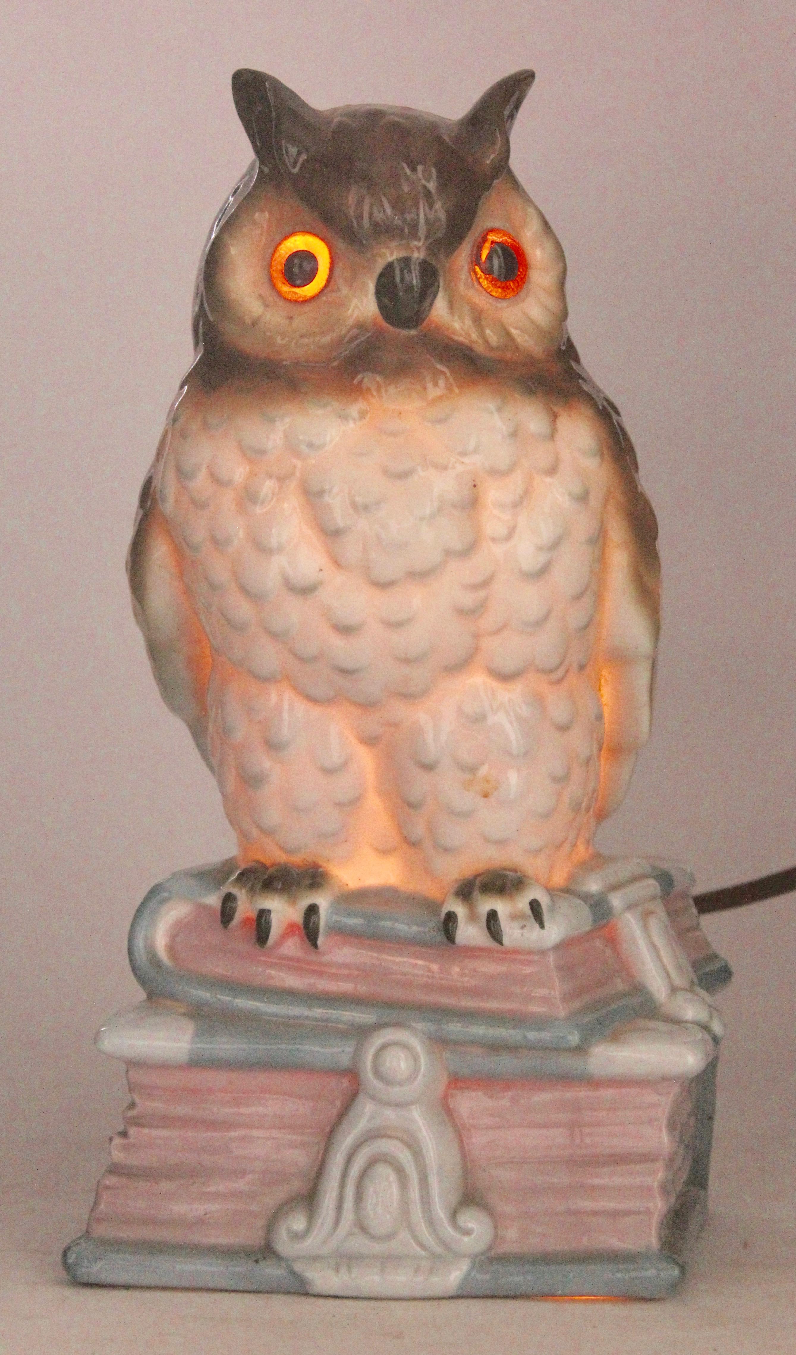 Art Nouveau Porcelain Figurine, Air Purifier or Table Lamp, Owl or Eagle Owl from the 1930 For Sale