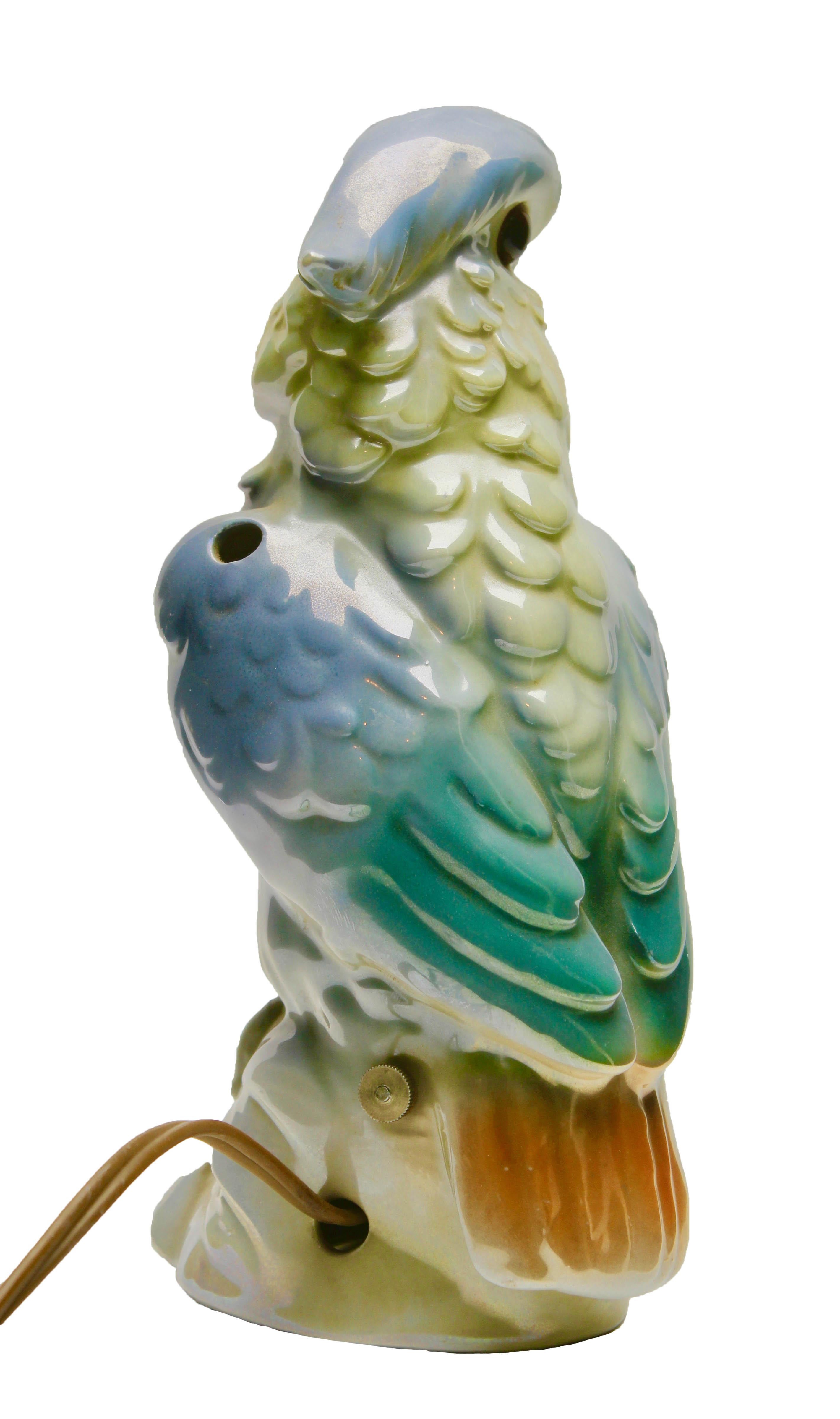 German Porcelain Figurine, Air Purifier or Table Lamp, Parrot from the 1930s