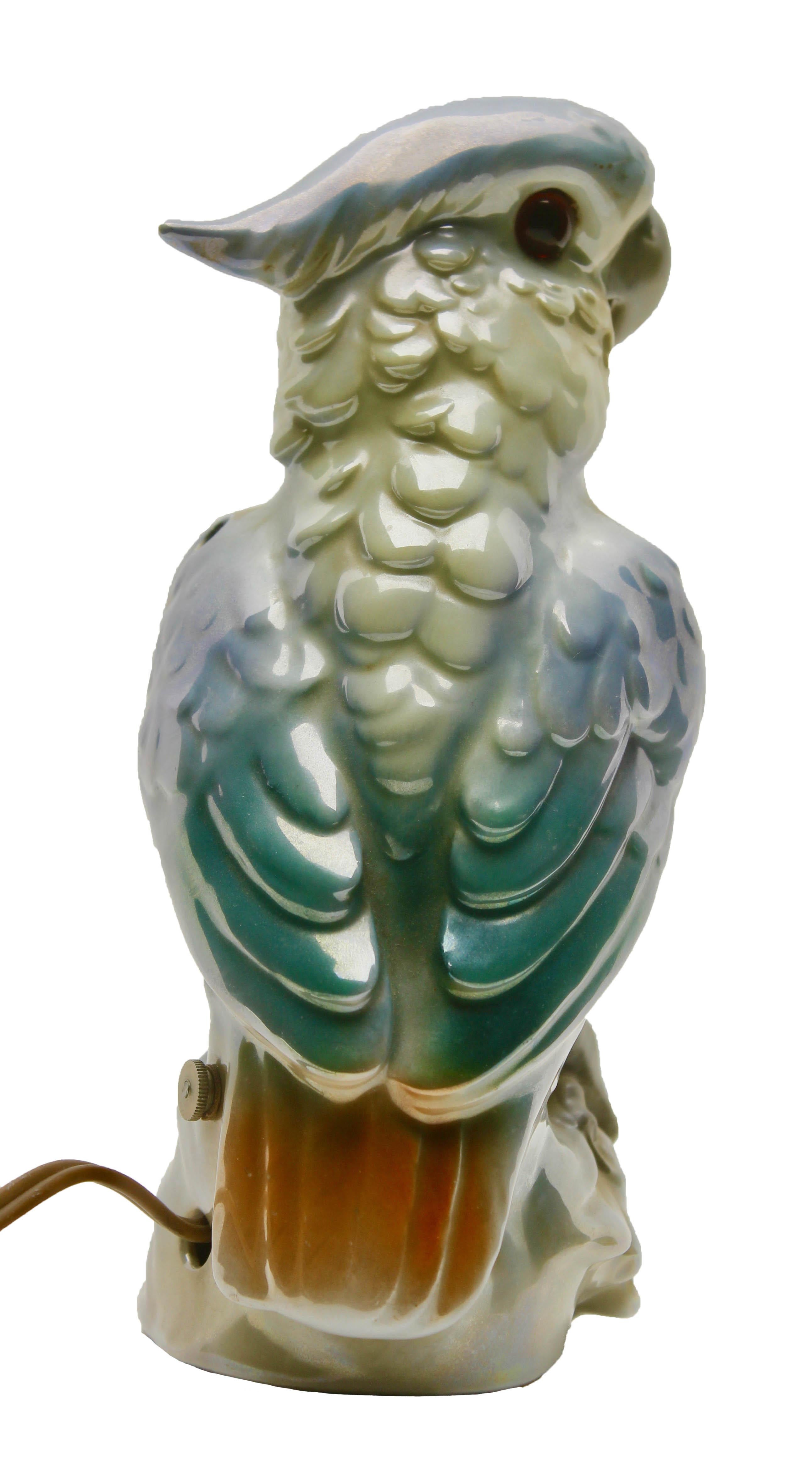 Hand-Crafted Porcelain Figurine, Air Purifier or Table Lamp, Parrot from the 1930s