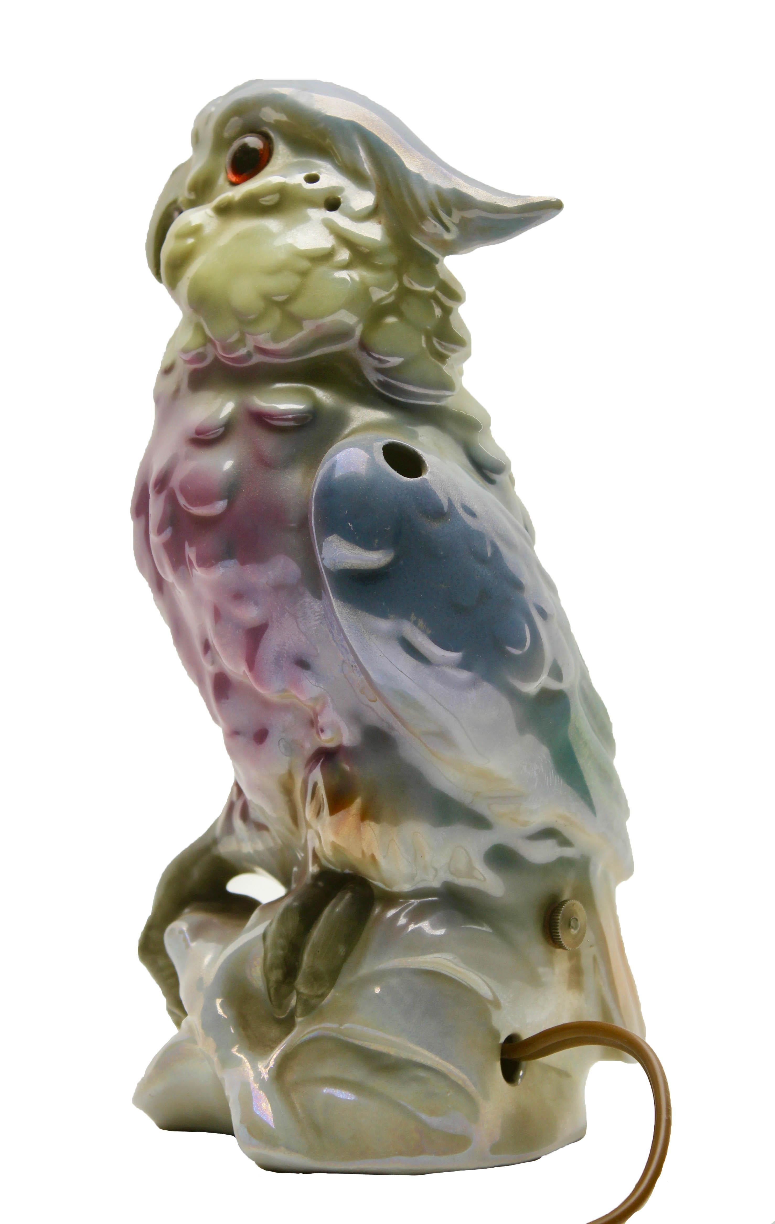 Porcelain Figurine, Air Purifier or Table Lamp, Parrot from the 1930s In Good Condition In Verviers, BE