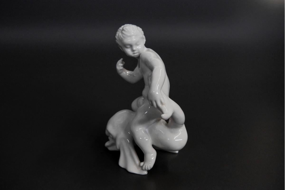 Danish Porcelain Figurine, Boy on Dolphin, Bing & Grøndahl