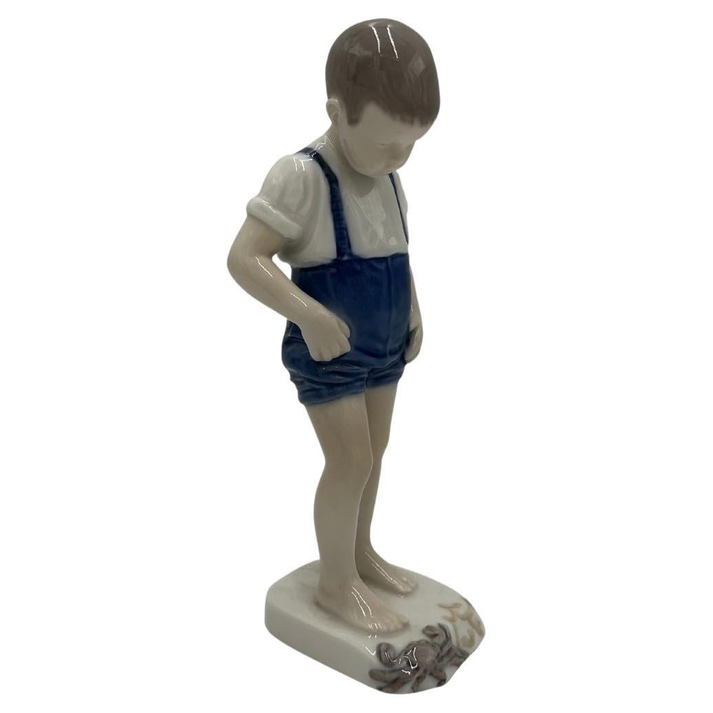 Porcelain Figurine "Boy with a Crab", Bing & Grondahl, Denmark, 1950s For Sale