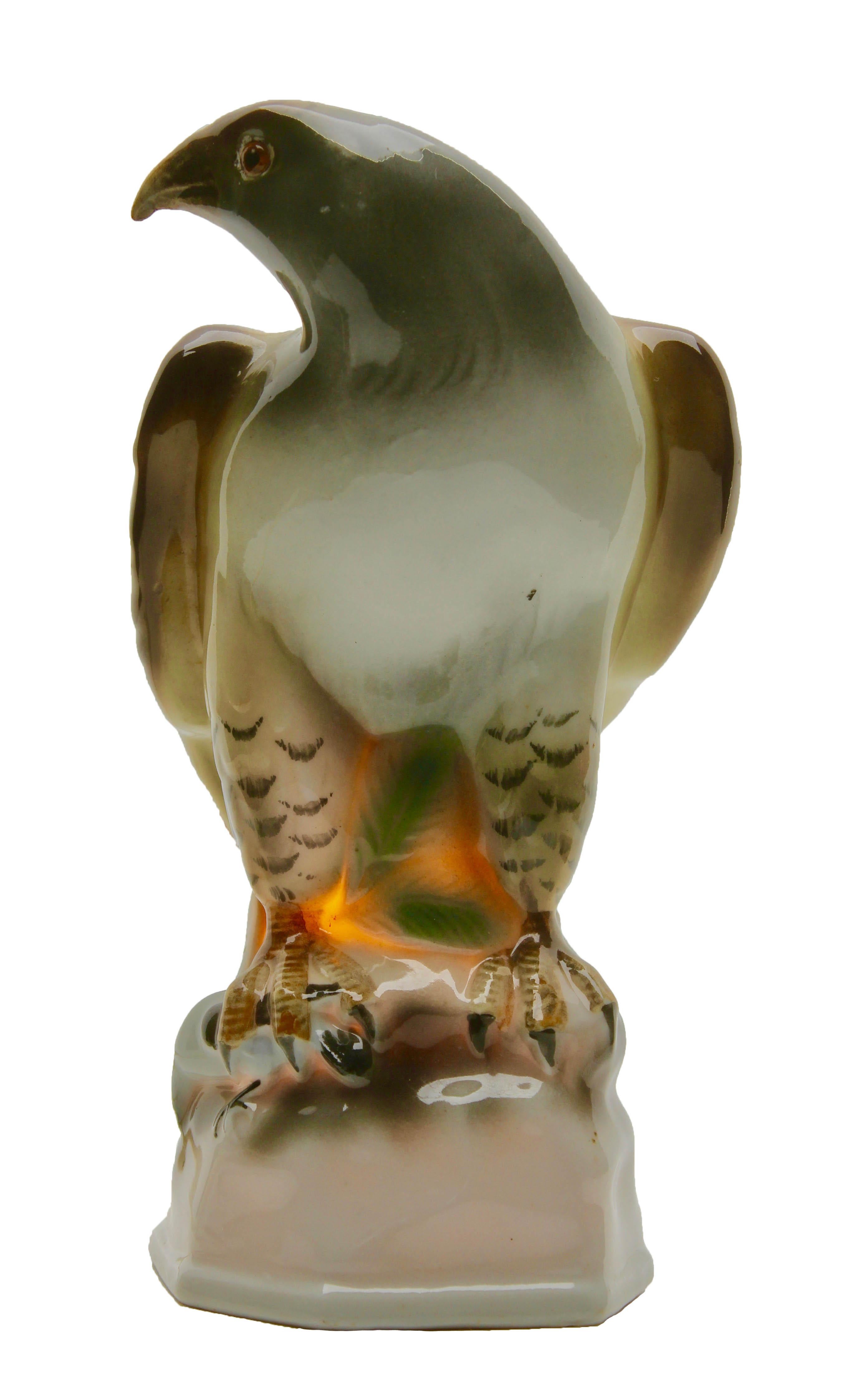 Hand-Crafted Porcelain Figurine Eagle, Table Lamp, Germany, 1930s