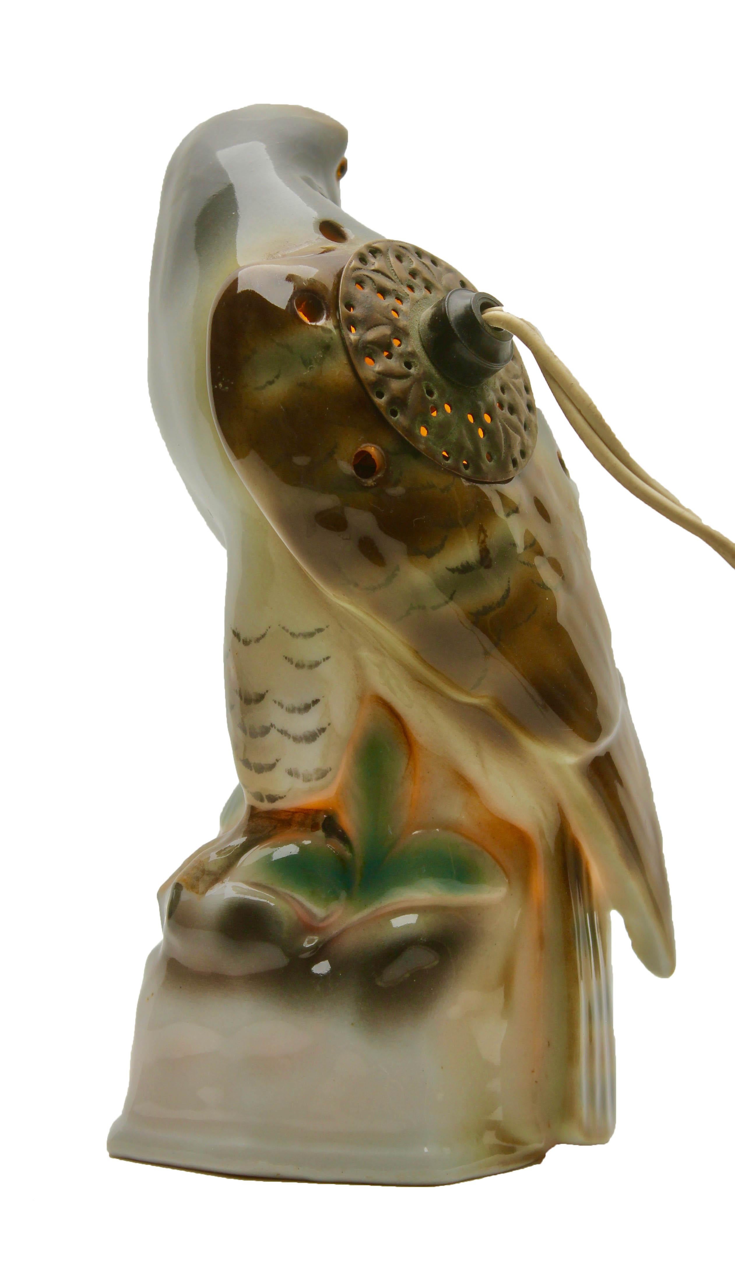 Porcelain Figurine Eagle, Table Lamp, Germany, 1930s In Good Condition In Verviers, BE